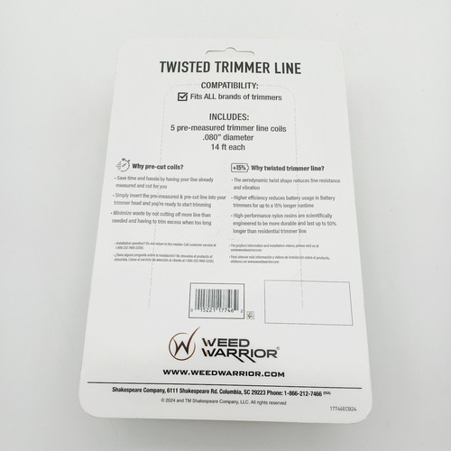 Weed Warrior Commercial Weed Trimmer Line 5 Coil Set 14 Ft & .080 Diameter NEW - Afbeelding 2 van 2