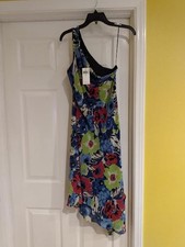 LAUREN Ralph Lauren Floral Georgette One-Shoulder Dress (Blue/Green Multi)