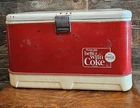 Vtg. 1960s Coca-Cola Picnic Cooler Metal Construction Plastic Base Single Latch