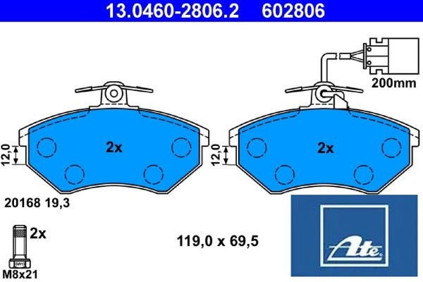 ATE 13.0460-2806.2 Bremsbelagsatz FüR Scheibenbremse Bremsbelagsatz FüR VW-image