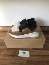 UGG Trainer Sandals UK 6 Sheepskin Suede Sling Back Chestnut Brown Black New