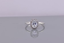 Sterling Silver Oval Cubic Zirconia Solitaire Accented Halo Band Ring 925 Sz: 8