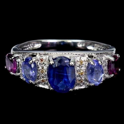 Bracelet En Argent 925 Avec Tanzanite Naturelle Ovale 7x5mm - Bleu Violet - Réglable 17.8 Cm