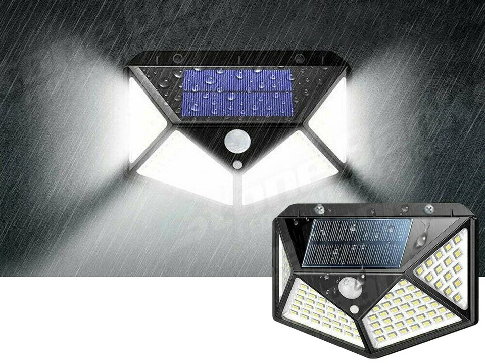100 LED Solarleuchte Solarlampe Bewegungsmelder Außen Fluter Sensor Strahler - Bild 2 von 4