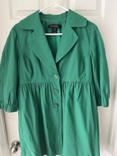Nine West womens coat jacket Sz M kelly green pleated waist career pockets