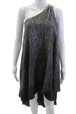 Halston Heritage Women Shift Dress Black Sleeveless Geometric Midi Size 42