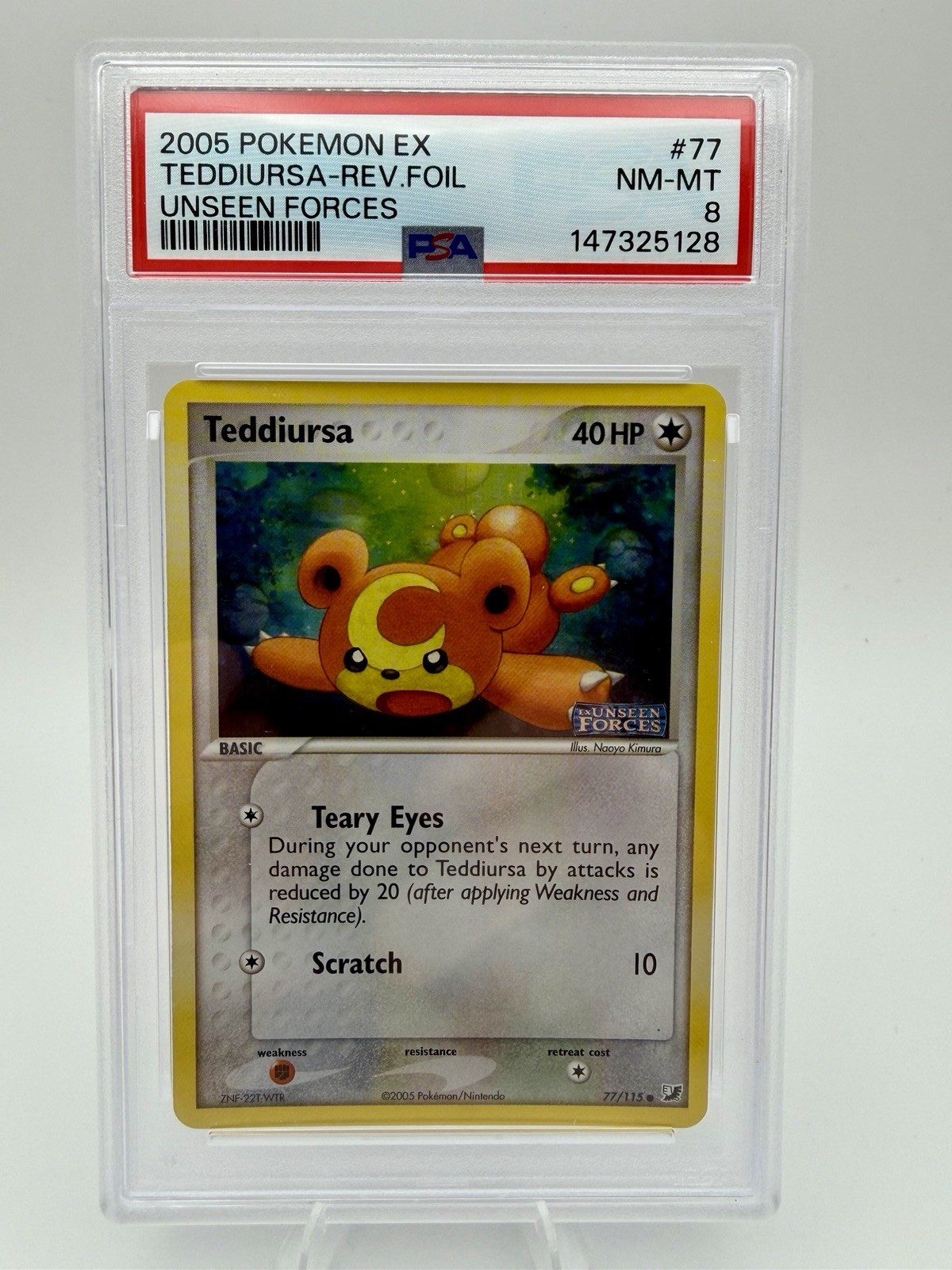Pokémon Teddiursa EX Unseen Forces Reverse Holo #77/115 PSA 8 2005 LOW POP 15