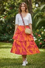 YH & CO Skirt maxi tiered Size 14 Maxi orange pink. New with tags