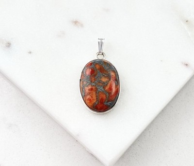 925 Sterling Silber Orange Jaspis Edelstein Charm Anhänger 
