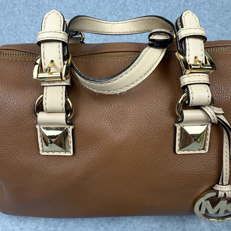 Bolso Cartera MICHAEL KORS Grayson Diseñador de Lujo Marrón Dorado Cuero Guijarro Foto 3 de 4