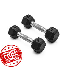 CAP Barbell Rubber 5 Lb Pair Set of 2 Coated Hex Dumbbells Weights 10 Pounds