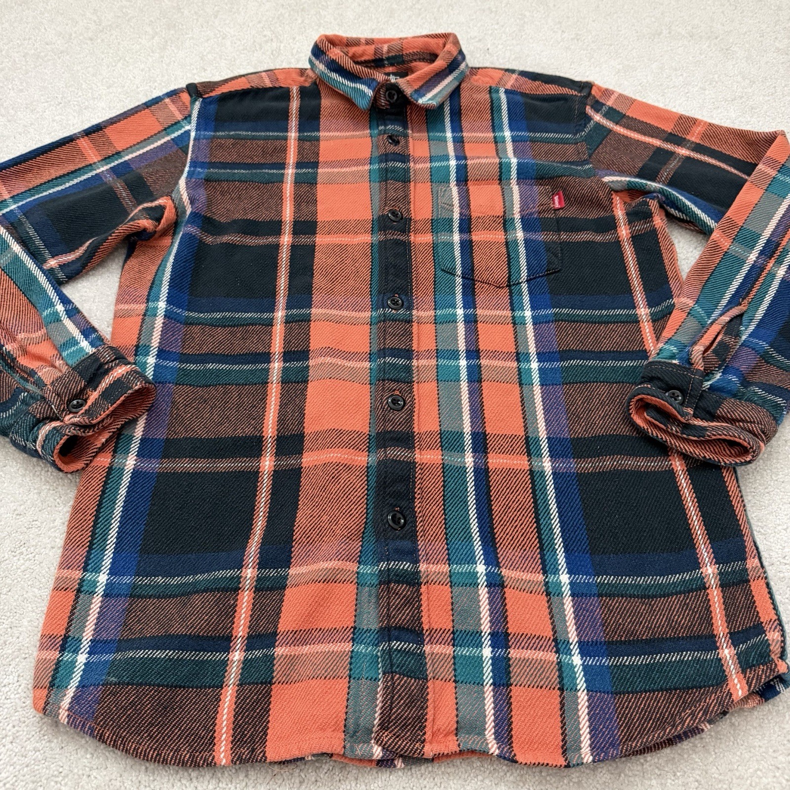 Stussy Flannel Shirt Men’s Medium Orange Plaid Button Up Streetwear Vintage thumbnail 6