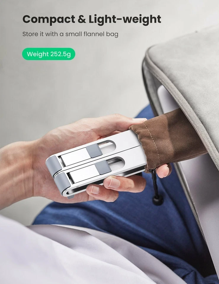 Foldable Aluminum 8" to 15" Laptop Stand Adjustable Table Portable Tray iPad - Image 3 of 4