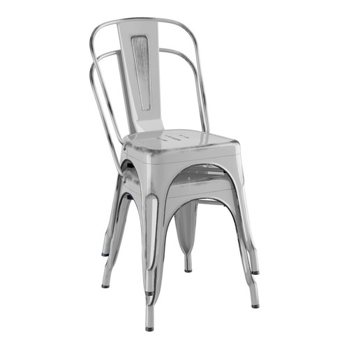 Cafe Style Distressed Silver Metal Restaurant Dining Chair For Indoor or Outdoor - Picture 6 of 7