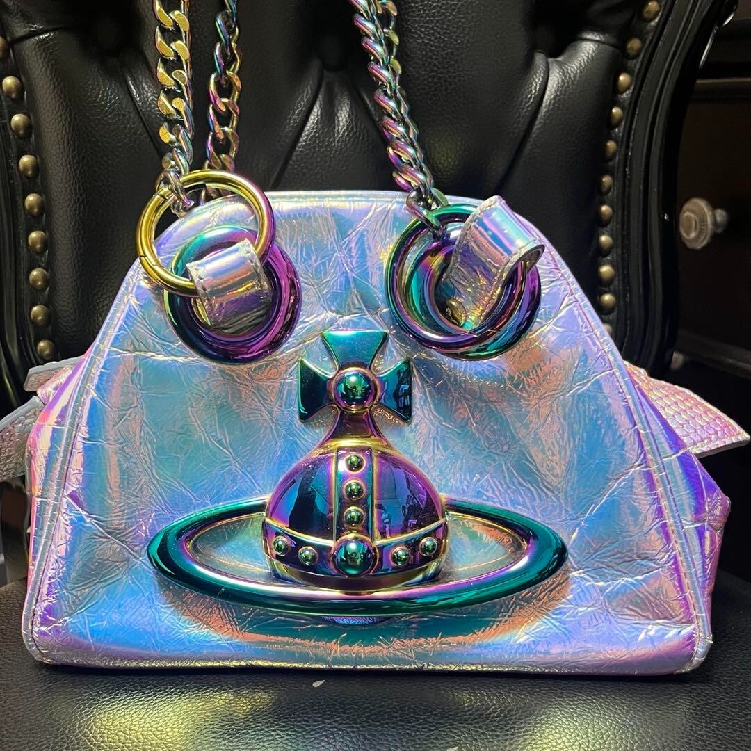 Vivienne Westwood Metallic Chain Shoulder Bag Silver Purple
