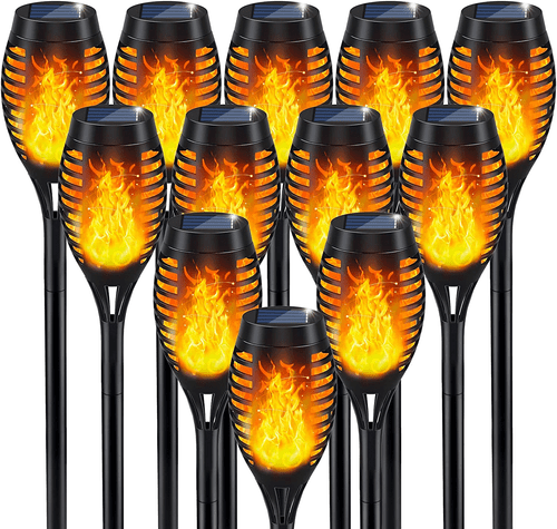 12PC Solar Torch Flame Dancing Light LED Flickering Flame Lamp Outdoor Garden US