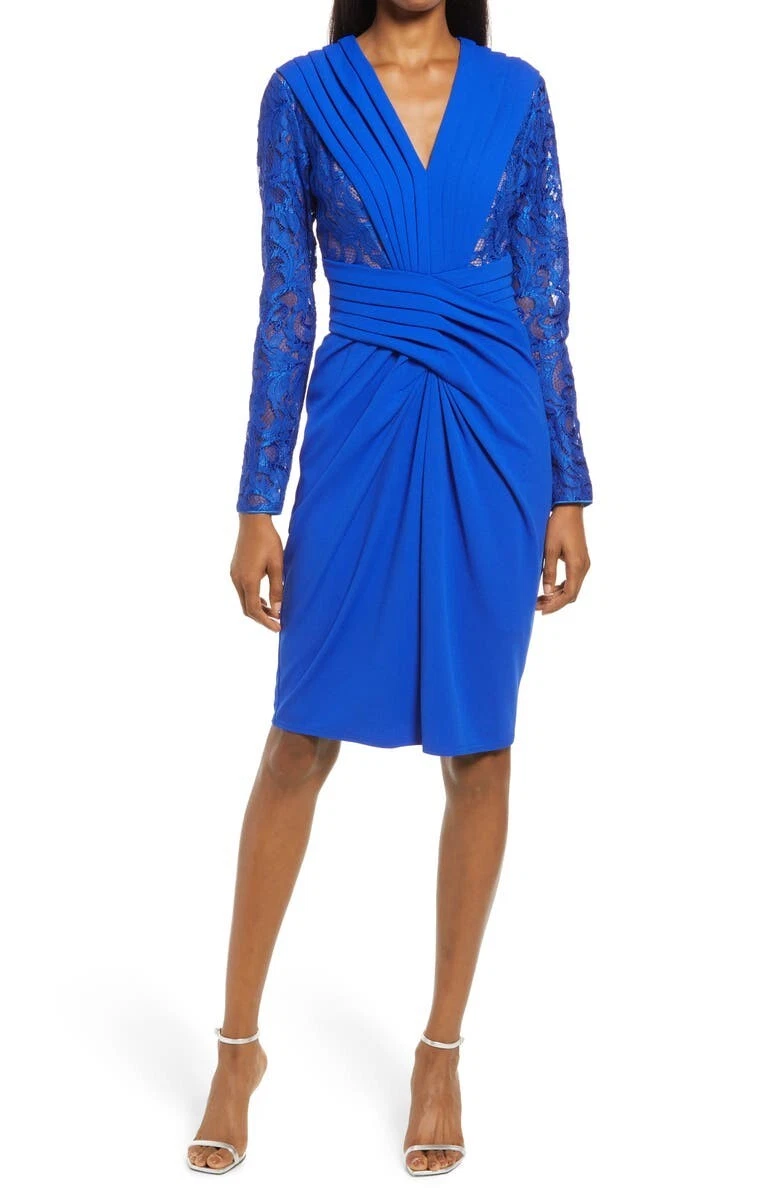 Tadashi Shoji Hira Crepe Lace Long Sleeve Dress Royal Blue Women s S New 408