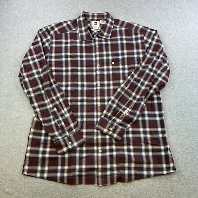 Quicksilver Shirt Mens XL Regular Fit Red Plaid Long Sleeve Collared Button Up