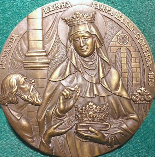 ST ELIZABETH QUEEN PORTUGAL & BEGGAR - MIRACLE 90mm 1978 BRONZE MEDAL by ANTUNES - Picture 3 of 5
