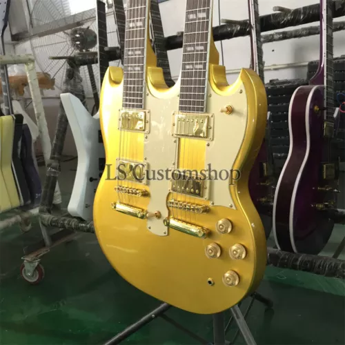 12+6 SG EDS-1275 Double Neck Electric Guitar 22F Metallic Gold Top Mahogany Body