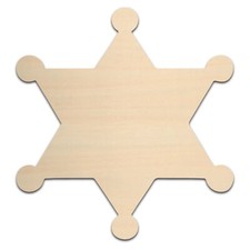 Star Sheriff Badge Wood Cutout Shape Unfinished Various Size 1/8" Craft Hobby
