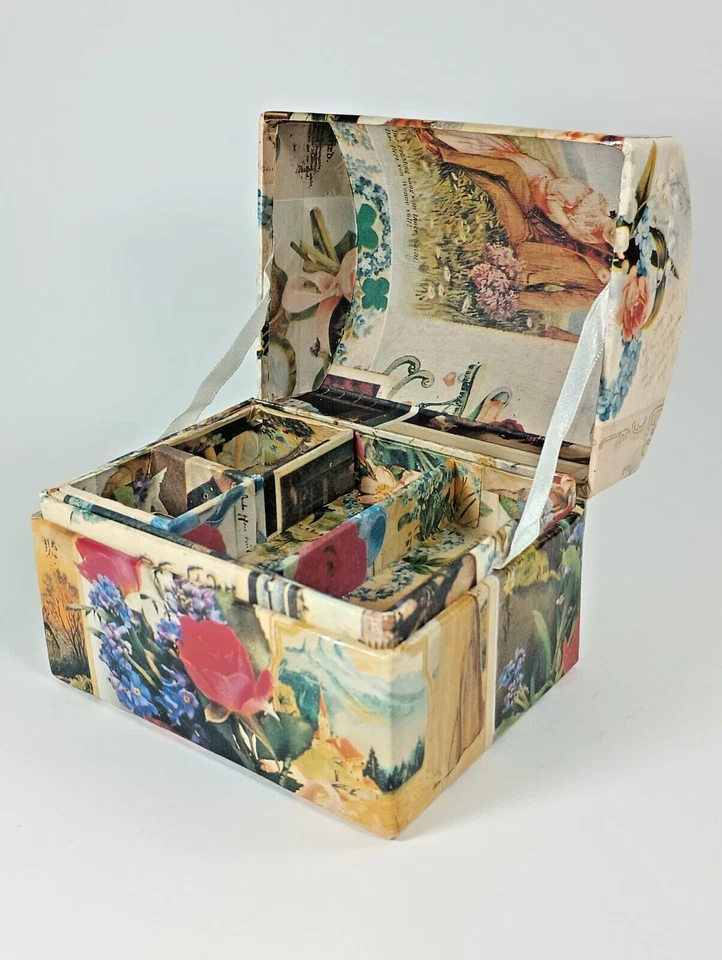 Cardboard Trinket Box, Old World Postcard Design with Lift Out Tray 4.75" x 4". - Image 4 of 4