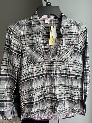 Zoe & Rose Button Up Shirt Medium Long Sleeve Rayon Collar Pockets NWT