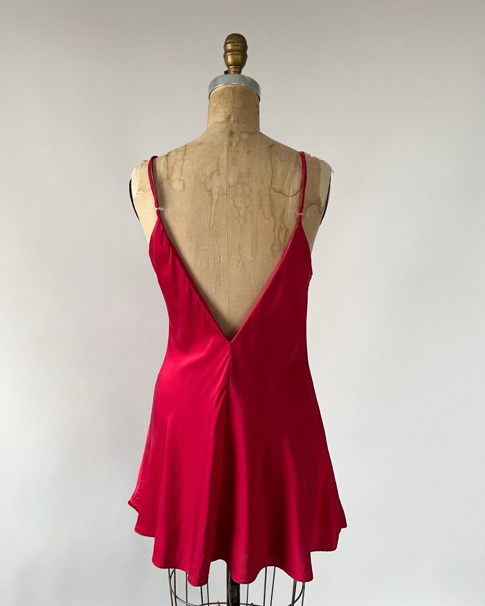 victoria secret red slip dress Y2K VICTORIA'S AND PINK trimmed with a bow and glittering crystals 1990s Vintage Victoria's Secret Red
