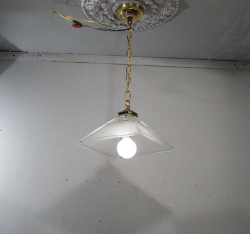 Antique Vintage Chandelier Brass Glass Light Fixture Pendant 1 Light Petite - Picture 9 of 9