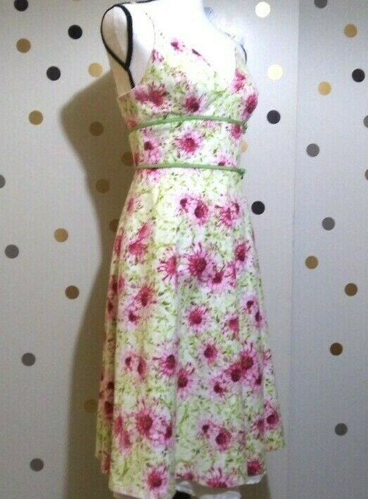 CARMEN MARC VALVO FIT AND FLARE PINK & GREEN FLORAL SPAGHETTI STRAP DRESS  SZ 4 | eBay