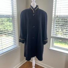 Vintage Jofeld Womens Coat 1x Black Wool And Velvet Trim With Gold Embroidery