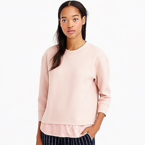 J Crew L Blush Pink Sequin Trim Sweatshirt Top Excellent Cute