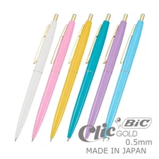 BIC Clic GOLD Ball-Point Pen 6pcs 0.5mm Black Ink Pastel Body Assort Japan Made