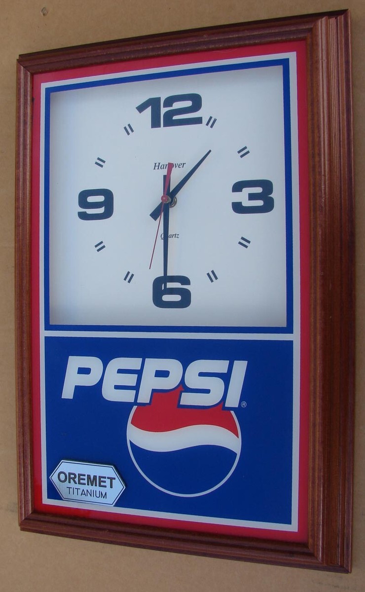 PEPSI HANOVER WOOD FRAME WALL CLOCK OREMET TITANIUM | eBay