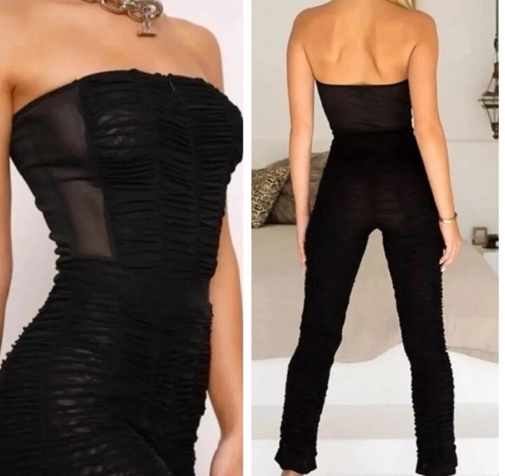 I.AM.GIA Офелия комбинезон Ruche сетки без бретелек эластичной сексуальный черный маленький Aa20 - Изображение 4 из 4