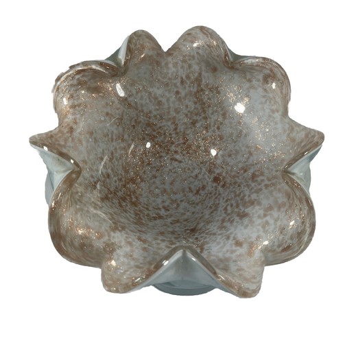 Decorative Glass Ruffled Bowl White Gold Speckle 6” - Picture 3 of 12