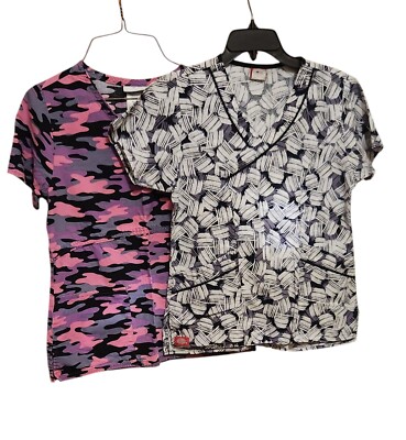 Lot of 2 Women's Scrub Tops Size XS V-neck Short Sleeves With Pockets