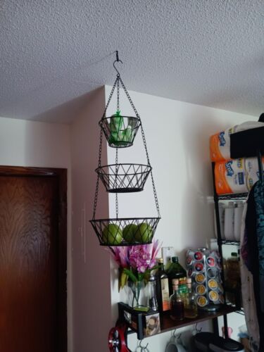 Heavy Duty - 3 Tier Hanging Kitchen Black Fruit Basket
