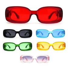 Womens Mod Thick Plastic Narrow Rectangle Bold Rich Sunglasses