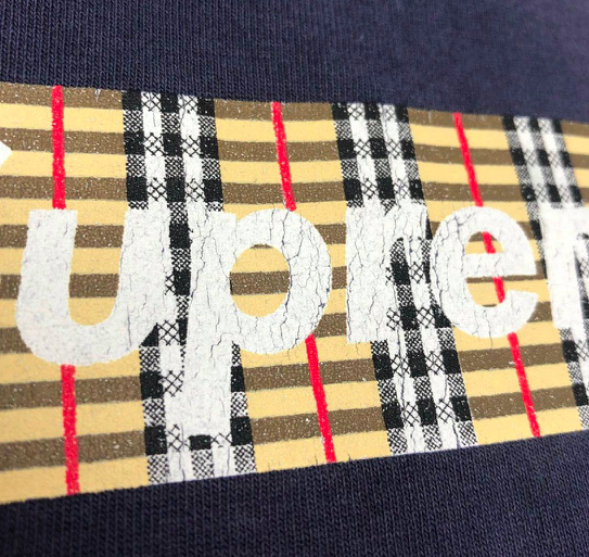 Supreme Burberry Box Logo Tee Size = Large, Color = Navy Blue