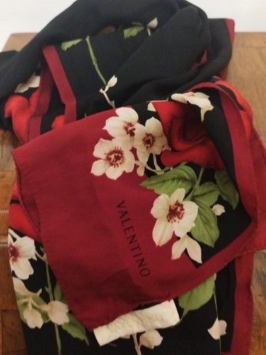 ⭐⭐⭐Valentino foulard stola sciarpa Lunghissima scialli fiori In Seta Pura Rose - Foto 8 di 10