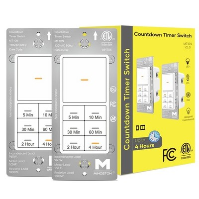 Minoston Countdown Timer Switch for Bathroom Fans and Lights, 5/10/30/60 min ...