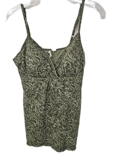 Vintage Grunge Womens Babydoll Tank Top Size Large Y2K Army Green Red Camel