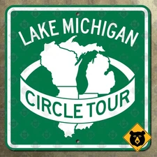 Lake Michigan Circle Tour highway road sign scenic Wisconsin Illinois 16x16
