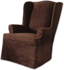 SURE FIT Soft Suede T-Cushion Wing Chair One Piece Slipcover, Relaxed Fit, Polye