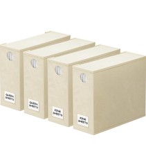 Bed Sheet Organizers and Storage, Foldable Linen Closet 3 Pack Beige