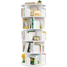 Aheaplus Rotating Bookshelf 360 Display Wood Spinning Bookshelf Tower 5 Tier
