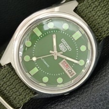 VINTAGE SEIKO 5 AUTOMATIC 7019A JAPAN MENS GREEN COLOR DIAL WATCH a708463-1