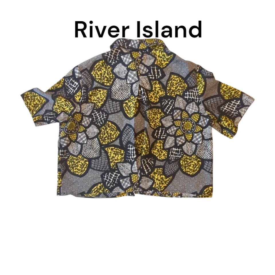 River Island Chelsea Girl Grey Yellow Floral Graphic Print Shirt Size ...
