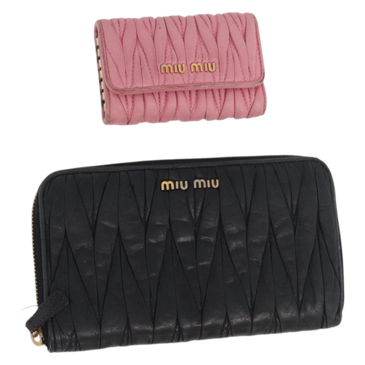 Miu Miu Matelasse Wallet Leather 2 Set Black Pink Auth ti3907 | eBay